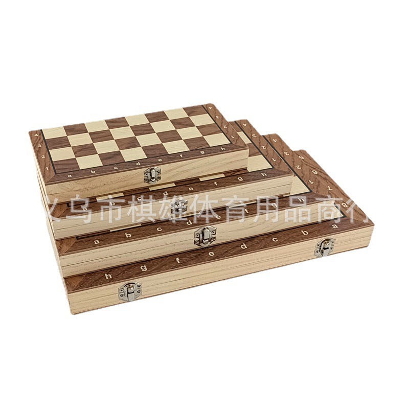 Factory direct sales: 3-in-1 chess set with European and American stickers, wooden folding, parent-child interactive, made of high-end materials Item Picture
