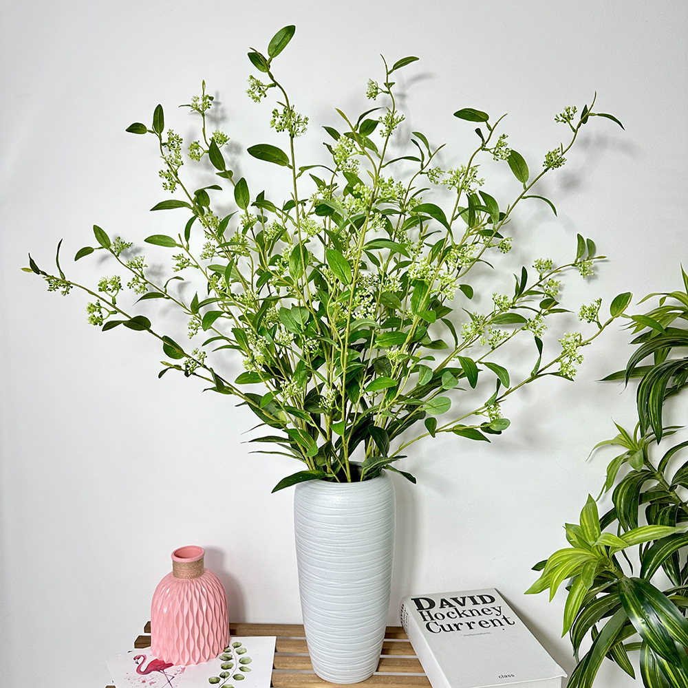 珍珠冬青叶仿真花办公室遮挡植物装饰插花仿真绿植假花批发