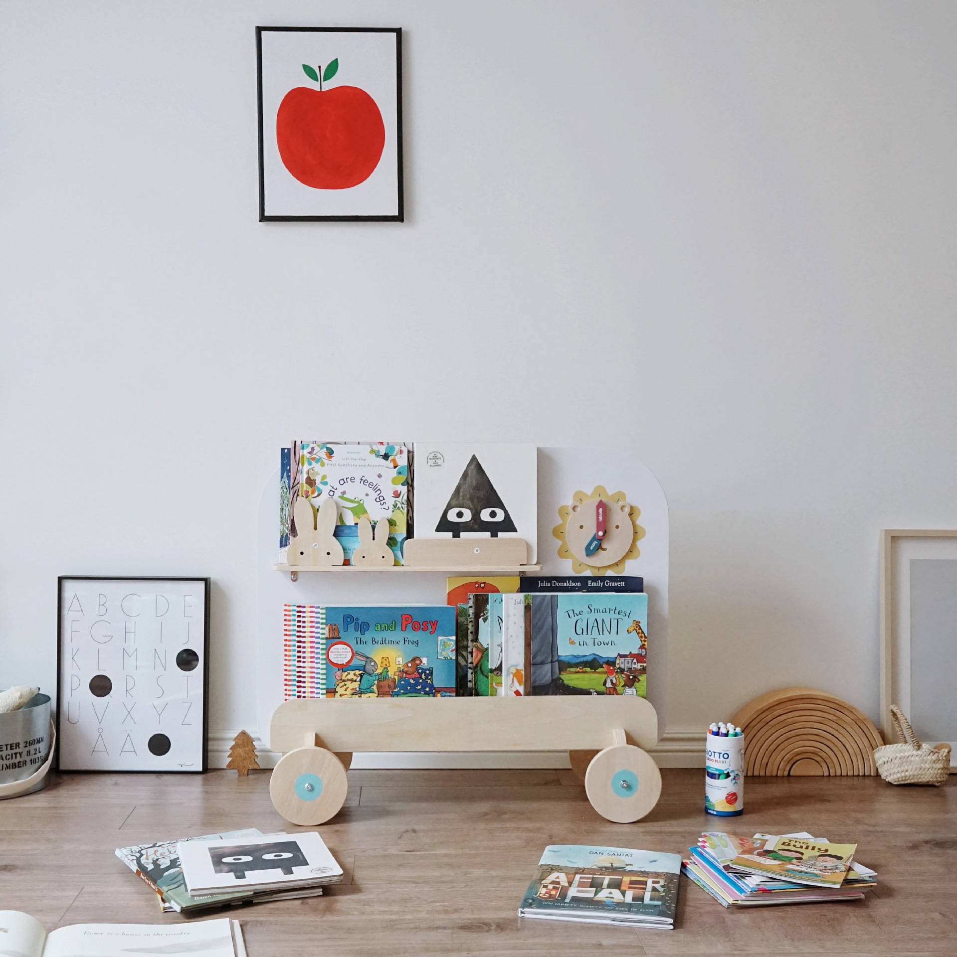 Cross-border Korean wooden children's picture book rack, drawing board, two-in-one storage rack, baby bookshelf, reading children's bookshelf details Picture