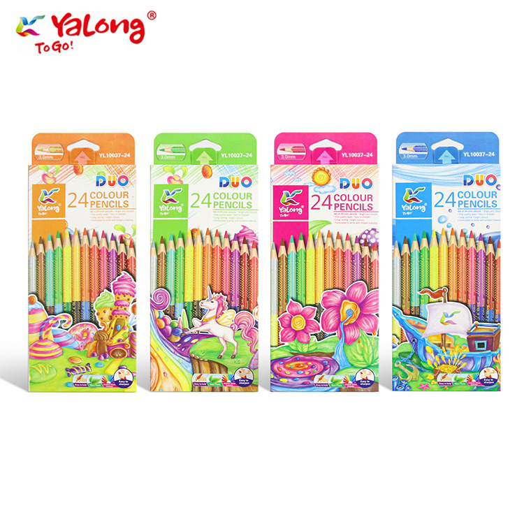 Yalong's new wholesale children's art products - 24-color double-headed colored wooden pencils for cross-border exclusive supply