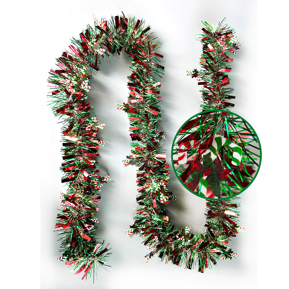 Christmas tree decoration strips 2 meters and 10 meters, Christmas atmosphere red and green color strips scene arrangement, Christmas snowman wool strips details Picture