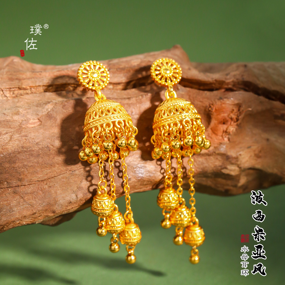 璞佐金店同款沙金水母流苏耳环女小众设计波西米亚风耳钉送女友