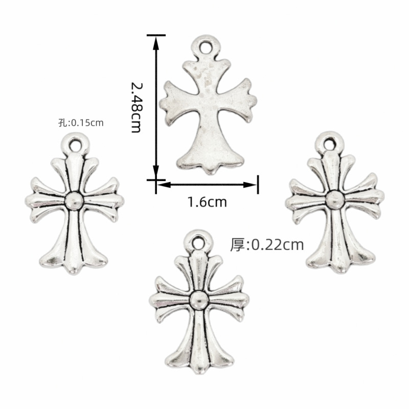 Retro alloy cross-shaped pendant, antique silver aged and diamond-encrusted Crochet style DIY handmade bracelet necklace accessory pendant Application Scenario