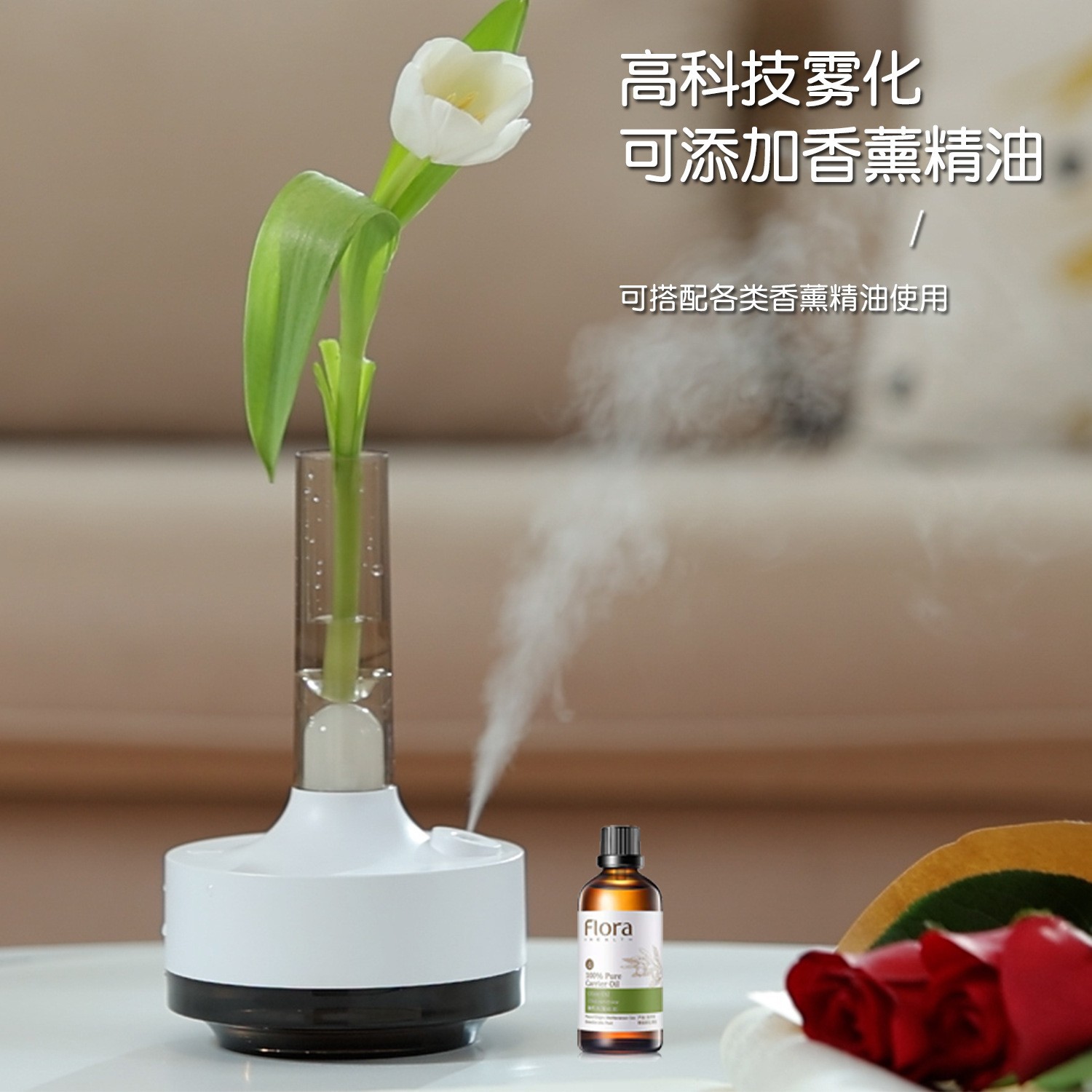 أضواء الجو السبعة الملونة الجديدة التي تحتوي على معطر الورد، تُستخدم في مزهرية الهواء الصغيرة USB للإمداد بالماء