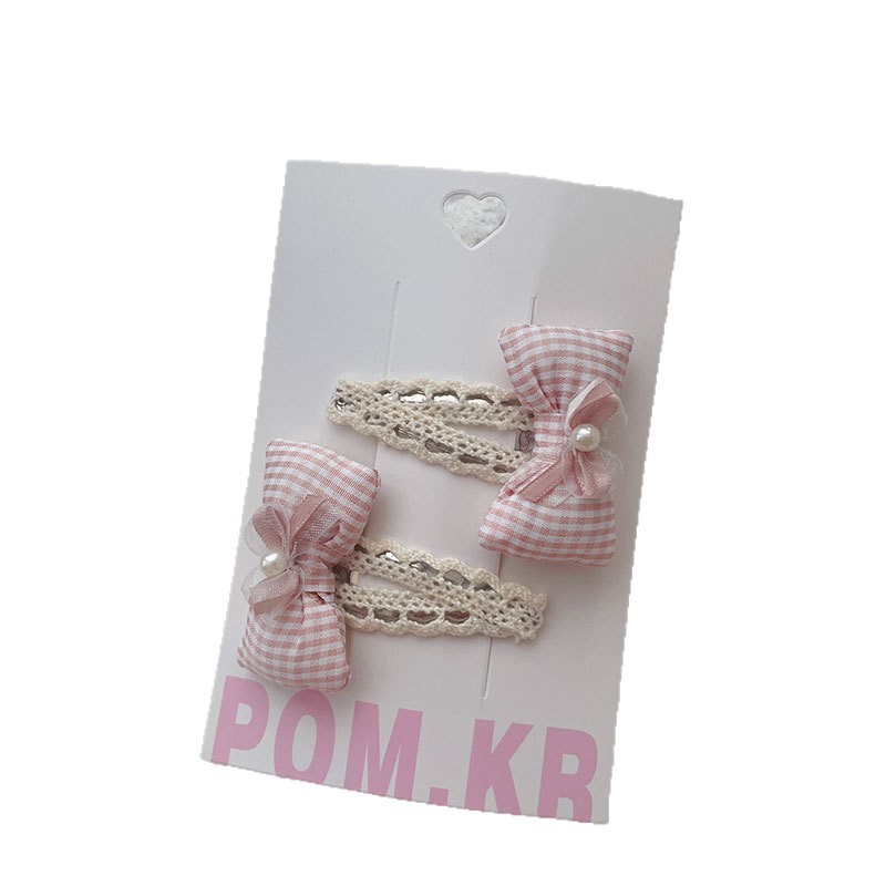 Primavera nueva colección sweet pink plaid arcos horquillas paño niños encaje bravura clip clip elástico horquillas Item Picture