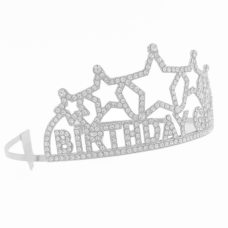 Factory direct sales of cross-border crown headwear BIRTHDAY GIRL water diamond alloy crown birthday girl five-pointed star full diamond birthday crown jewelry Specification image