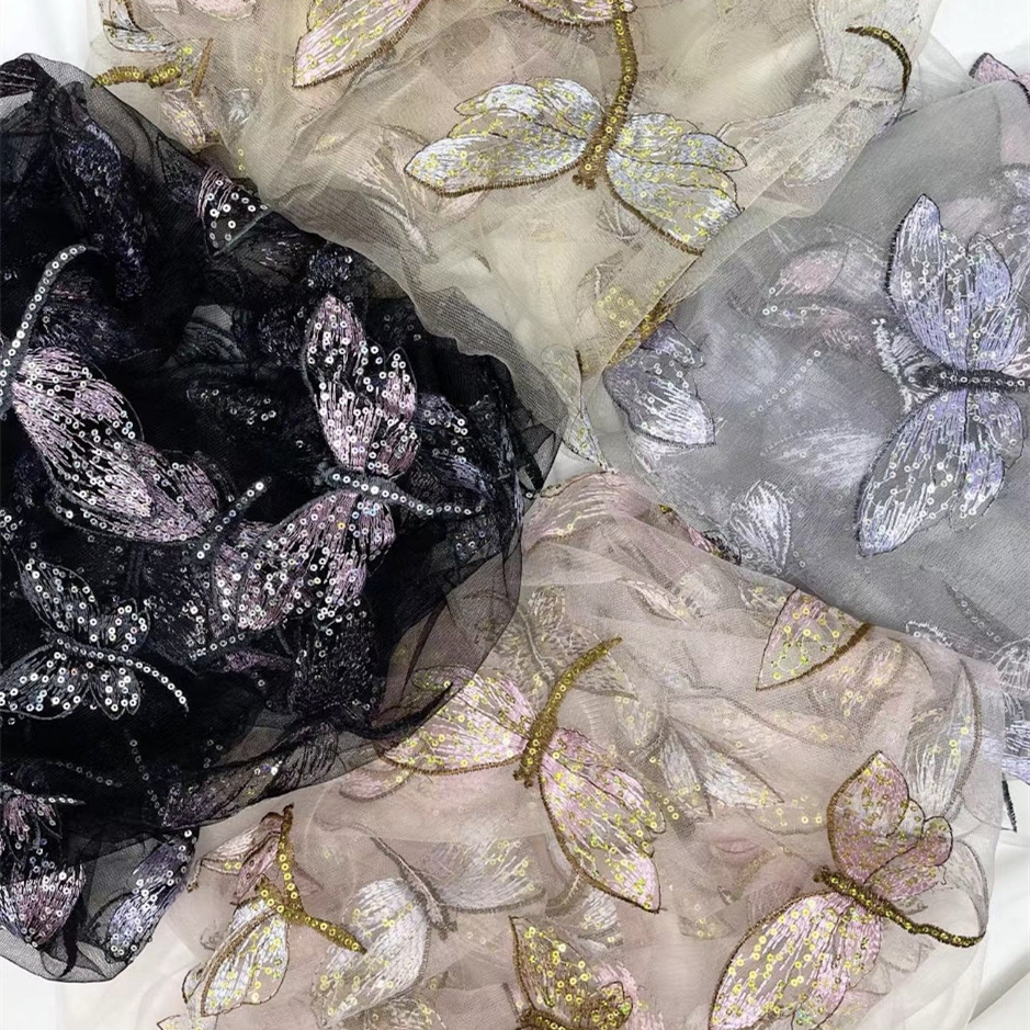 新品蝴蝶亮片婚纱面料女装连衣裙婚纱礼服窗帘晚礼服亮片