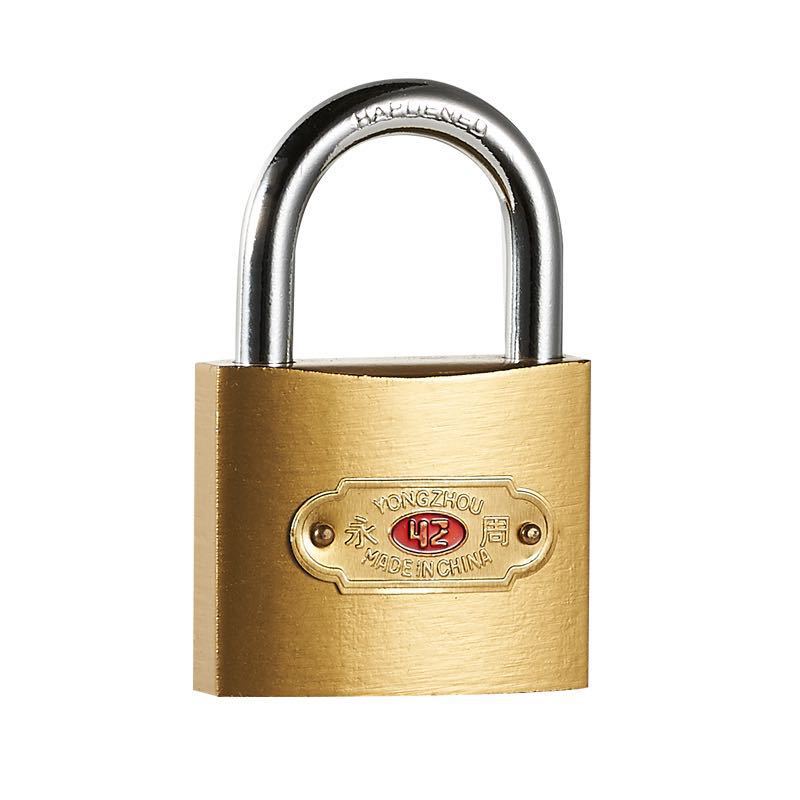 永周铁锁子批发小锁头一字钥匙单开锁具现货家用仿铜挂锁通开锁白底实物图