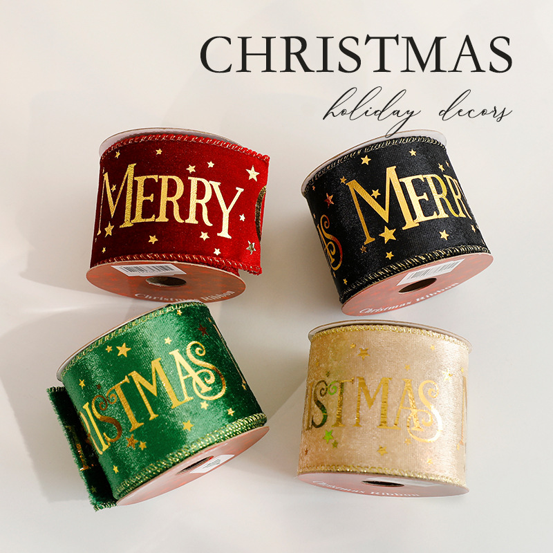 Christmas decorations, Christmas gifts, ties, decorations, printed satin, gilded webbing, ribbons