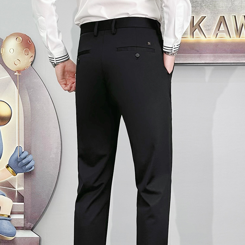 Four-sided elastic trousers for men, thin ice silk slim-fit straight business trousers, men's summer trousers, casual business casual trousers Specification image