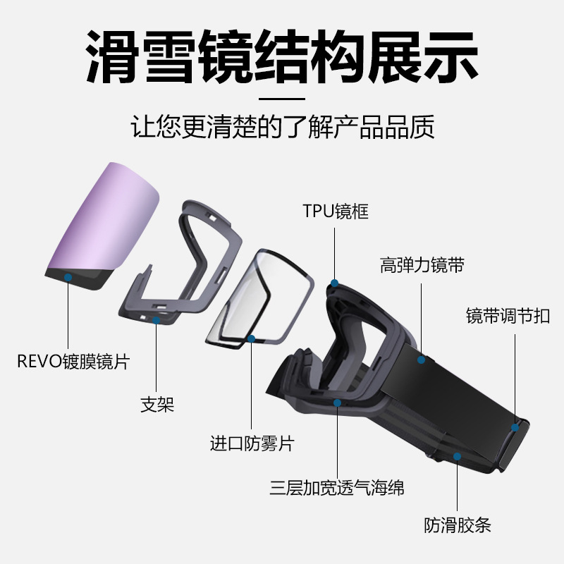 【BERTON OUTDOOR】 New flip-top ski goggles, cylindrical magnetic double-layer anti-fog myopia windproof outdoor sports goggles, snow glasses details Picture