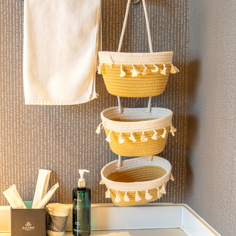 圣诞树三层置物架卧室客厅装饰挂篮可爱手工花篮玄关挂式储物篮子