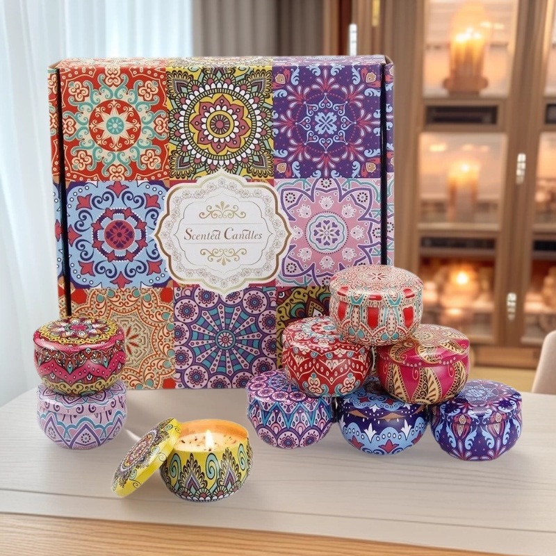 Colorful mandala pattern scented candle gift box, multiple tin cans, Valentine's Day soap flower, Teachers' Day single bouquet soap flower, Mother's Day flower gift set