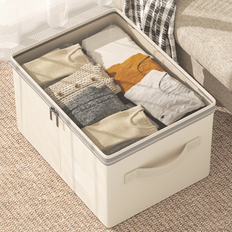New Tianshan cotton and linen visible storage box, thickened portable sundries storage basket, washable bedroom clothes sorting box Specification image
