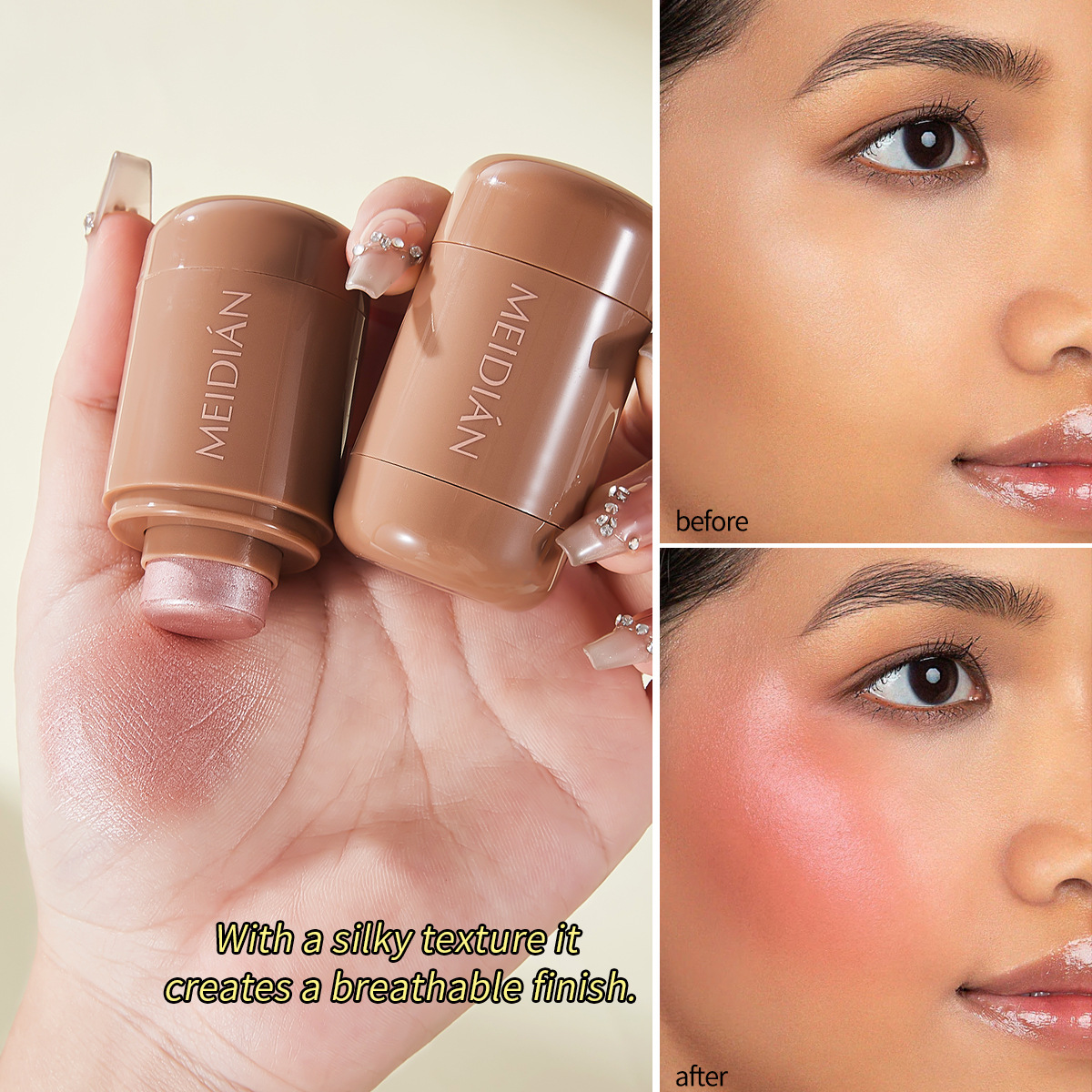 【跨境专供】魅点高光修容持久腮红棒单色哑光显白显气色腮红膏细节图