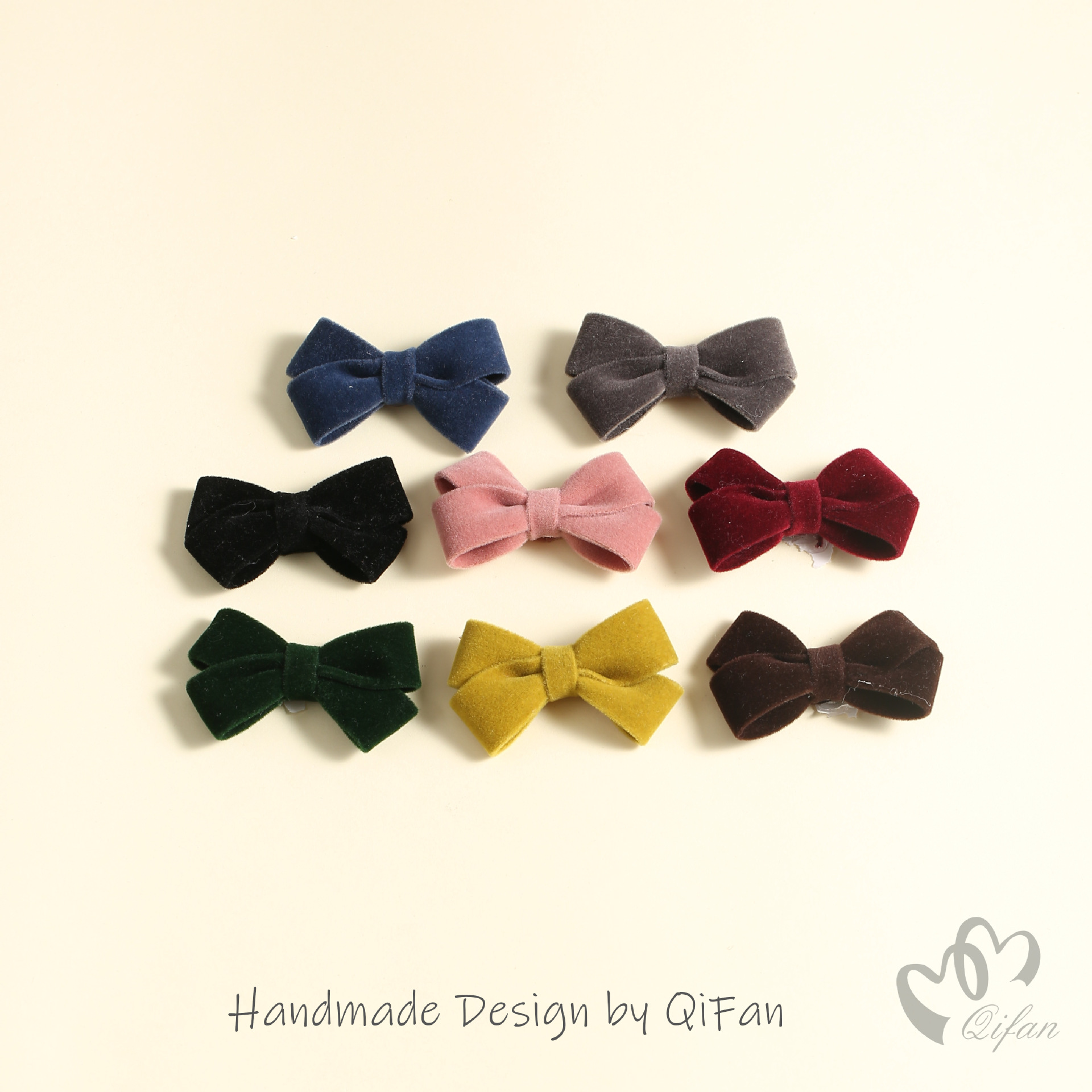 跨境儿童绒布双结冬季可爱布艺蝴蝶结辅料女童发饰服装配件批发