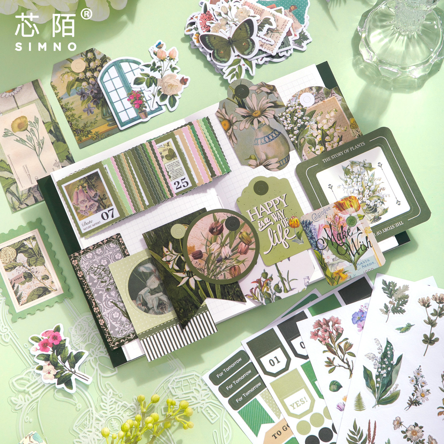 Xinmo Warm Mail Cross-border Bestseller Retro Artistic Fresh Forest-Themed Green Plant and Flower Illustrated Diary Gift Box Set Handmade details Picture