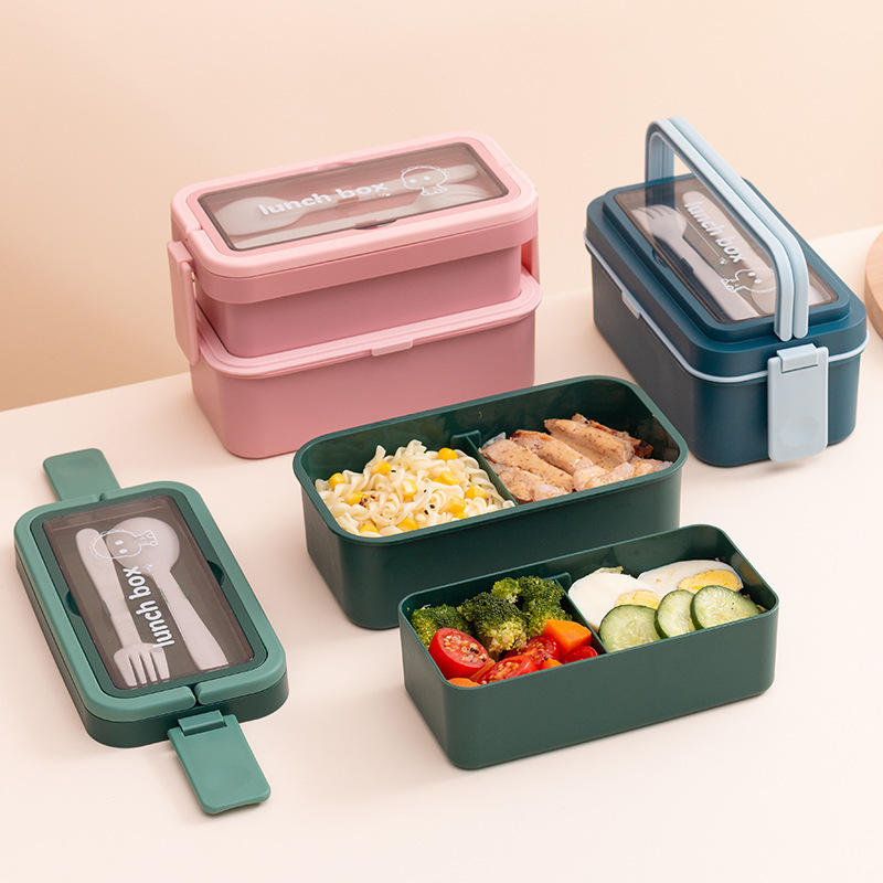 Estilo japonés de doble capa portátil bento box microondas calentable lunch box estudiante lunch box divisor creativo