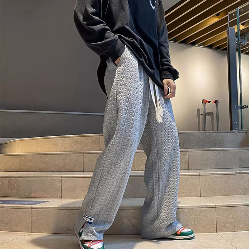 New American jacquard men's trousers for spring and summer, straight-leg casual men's trousers, high street ins wide-leg trousers in European and American fashion Specification image