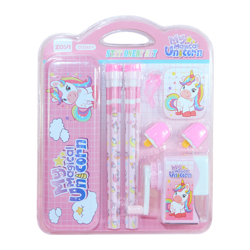 Cross-border Unicorn Cartoon Stationery Set Gift with pen case, pencil sharpener, pencil set for children and primary school students Specification image