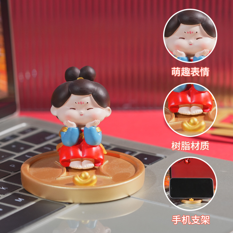 Chinese-style Tang Dynasty lady mobile phone stand, creative and cute home living room desktop decoration, small ornaments, resin handicrafts Application Scenario