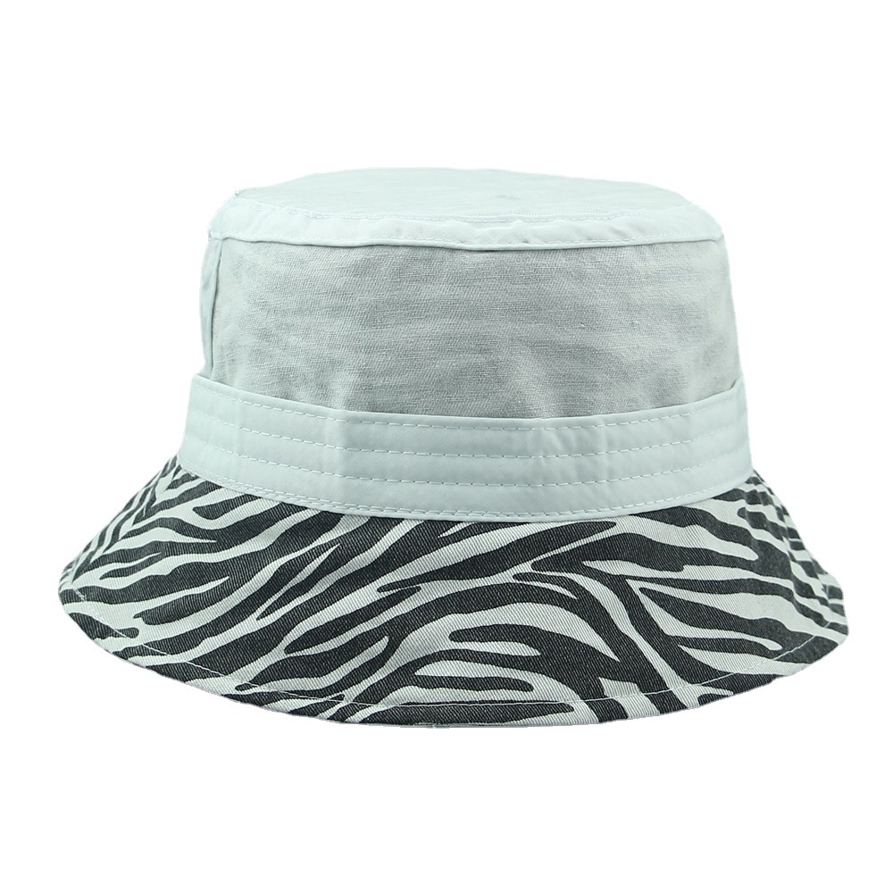 Customized black and white striped basin hat with tie-dye, digital printing, thin spring and summer travel, sun protection and shade fisherman's hat Item Picture