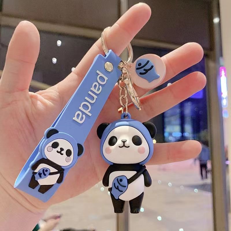 Cartoon 3D panda figurine keychains, cute men's and women's bag pendants, schoolbag decorations, Sichuan small gifts wholesale Application Scenario
