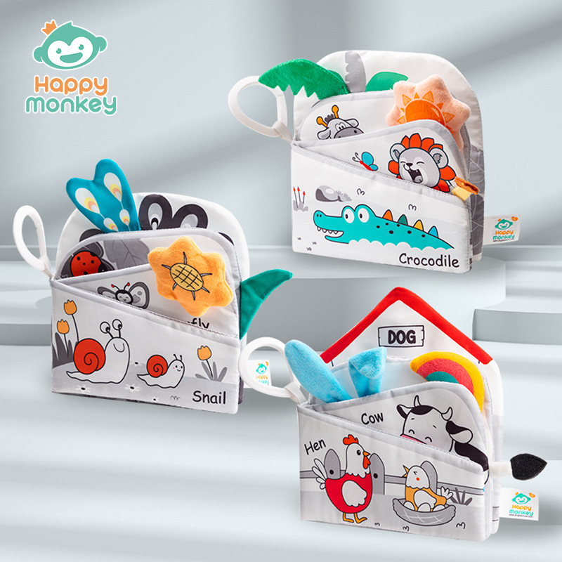 Happy monkey 3D Cloth Book is a visual training toy for babies. It can be torn and chewed