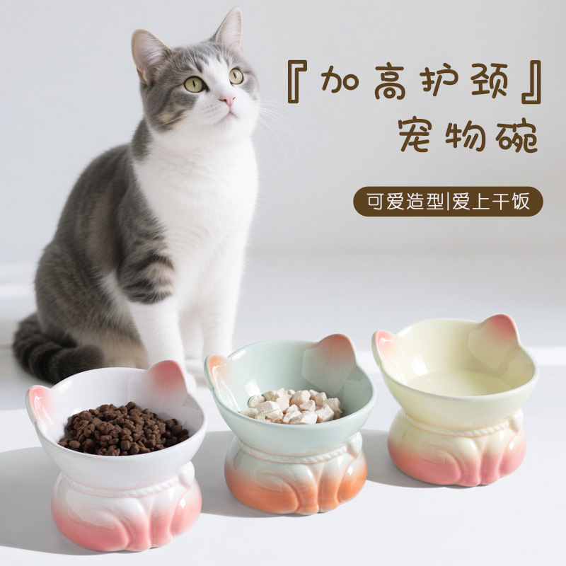 Cat-shaped ceramic bowl, plain bowl, large glass ceramic soup bowl, pet cat tableware, household kitchenware details Picture