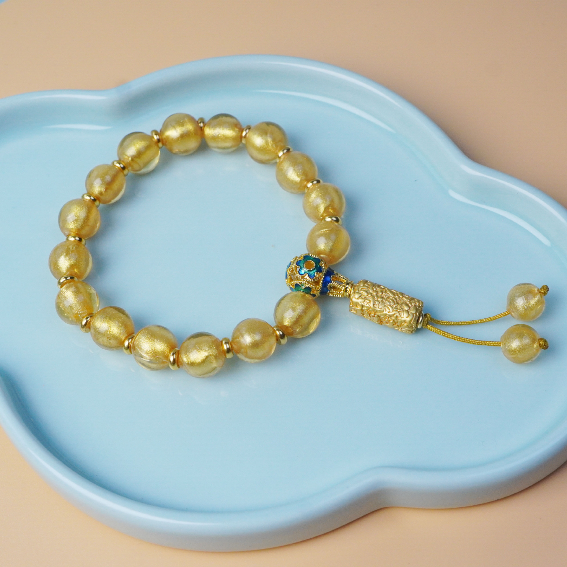 Yonghe incense ash glass bracelet, retro Chinese style, gold foil Buddhist prayer beads pendant, women's bracelet, beaded accessories Specification image