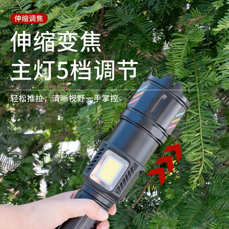 A new cross-border flashlight with high power, strong light charging, long battery life, retractable zoom, high lumen Bluetooth speaker details Picture