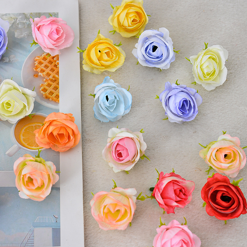 Factory direct sales of small rose heads, diy flower heads, wedding decoration, simulated flower materials, photography and photo decoration props details Picture