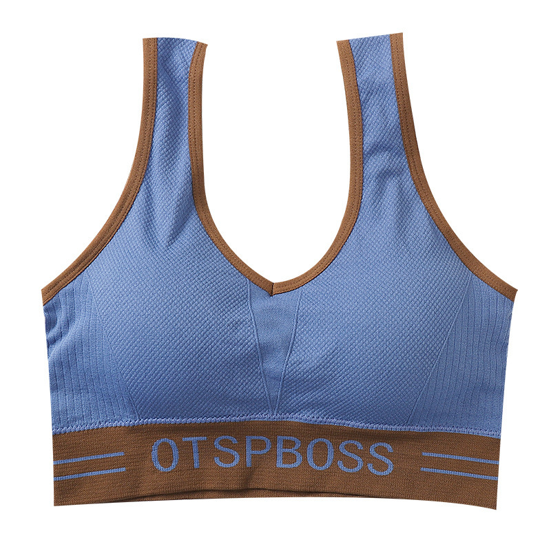 韩版无缝运动瑜伽文胸OT深V美背裹胸宽肩带撞色抹胸背心打底内衣白底实物图