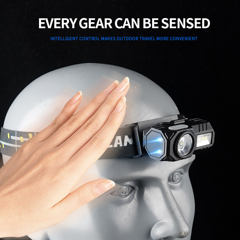 Cross-border new product XPE LED headlamp, multi-functional with pen holder, built-in battery, magnetic multi-light source sensor small headlamp details Picture