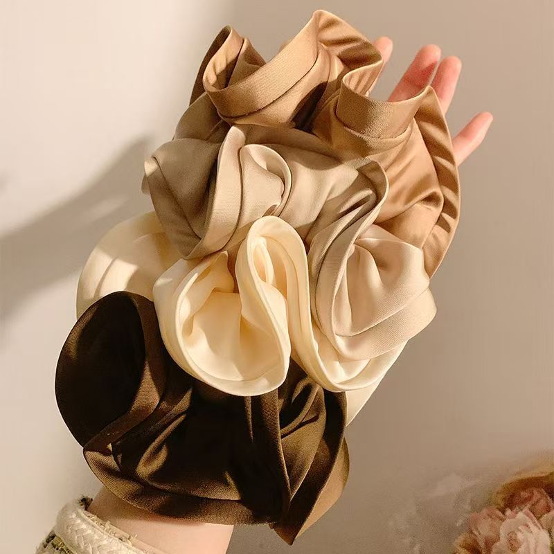 Big news! French high-end style large intestine hair tie ins, huge black fungus edge flower bud satin large intestine hair tie, elegant hair tie details Picture