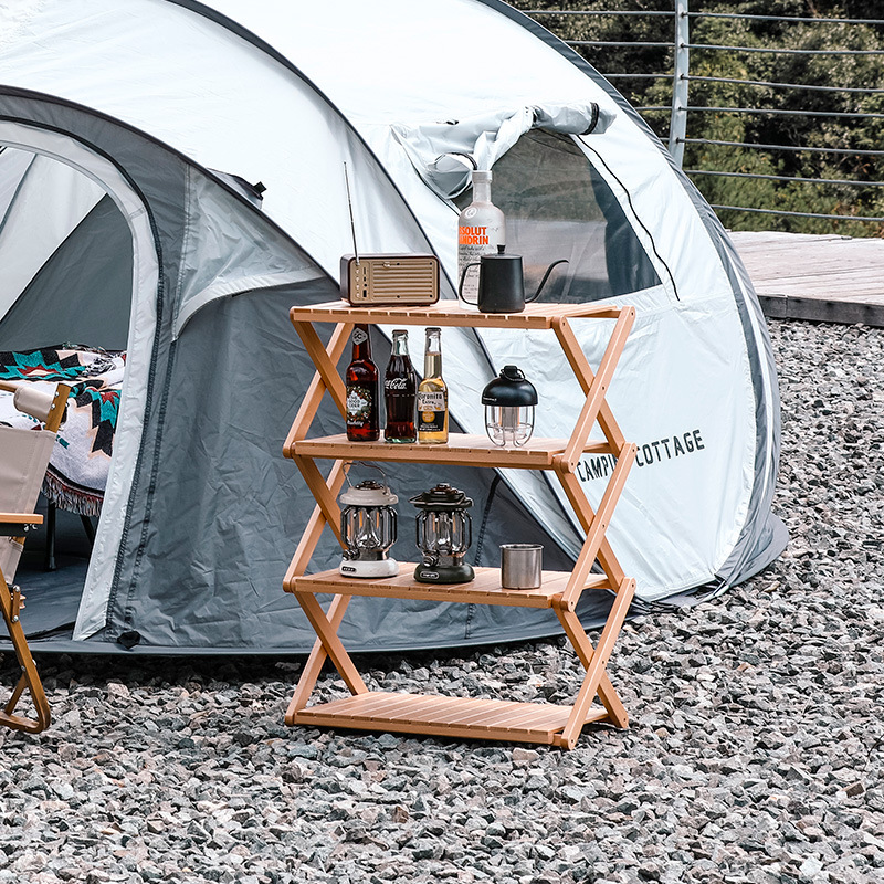 Outdoor storage rack, camping portable solid wood multi-layer storage, shoe rack, hotel and outing outdoor creative tableware storage rack