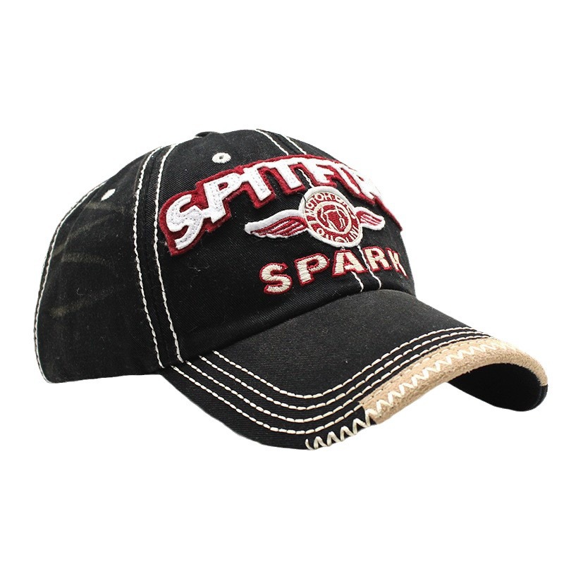 Cross-border bestsellers: SPARK letter-washed pure cotton baseball caps, men's and women's letter-embroidered baseball caps, and sun protection caps Item Picture