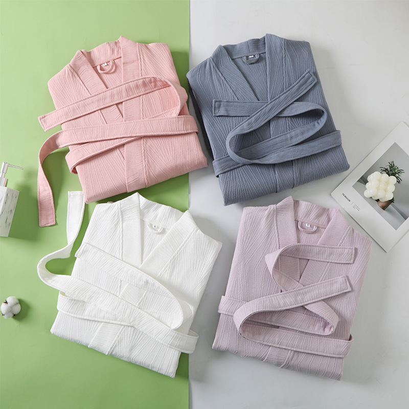 Pure cotton bathrobes for spring and summer, thin double-layer gauze bathrobes for men and women, pajamas, water-absorbing and quick-drying, new hotel style details Picture