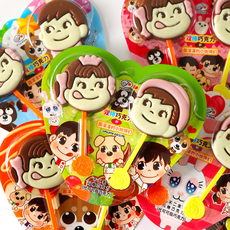 Japanese imported snack Fujiko Double Bar milk chocolate-shaped chocolate children's lollipop snack 24g*10 Specification image