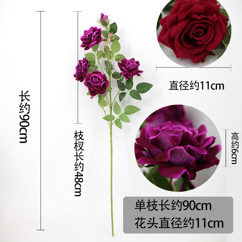 仿真多头绒布红色玫瑰花拍摄道具假花家居装饰布置仿真花摆件批发细节图