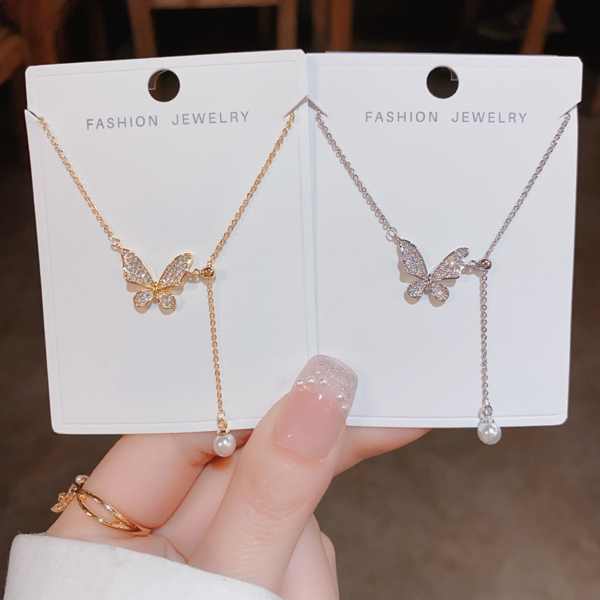 时尚精致抽拉式蝴蝶项链女小众设计感高级感百搭颈链 抖音热门款图