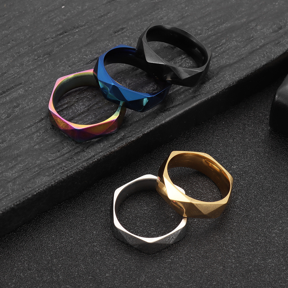 New Amazon cross-border titanium steel ring for men, 6mm diamond-shaped cut ring, simple geometric style ring Application Scenario