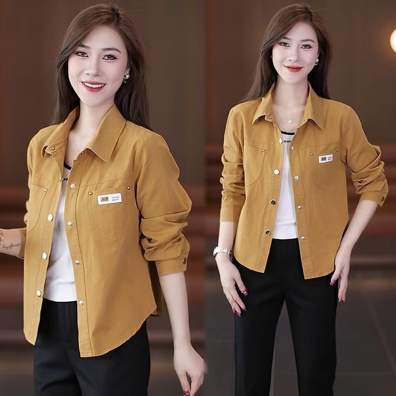 A short casual jacket for women in the spring and autumn of 2024, a trendy and stylish loose pure cotton shirt for petite women