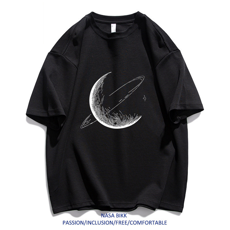 Verano nuevo moda holgada manga corta camiseta hombre algodón estampado luna diseño sentimientos pareja versátil casual top