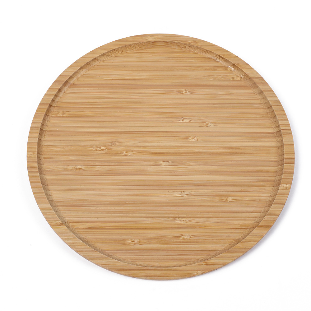 Thickened solid wood circular compartments tray, Western-style steak dessert bamboo plate, home living room bamboo and wood fruit snack plate Item Picture
