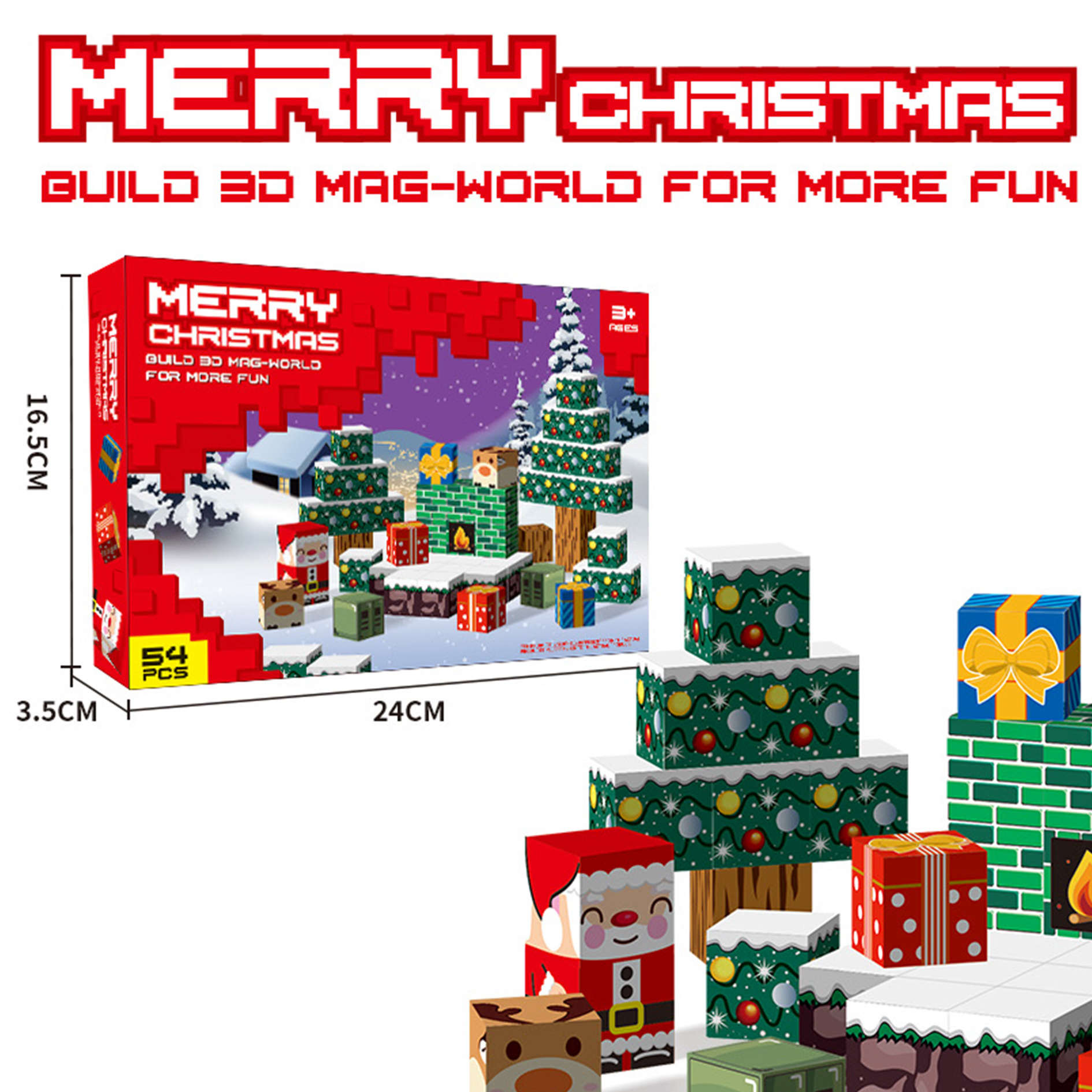 Magnetic Christmas Block Children's Assembly Puzzle Building Blocks 1: Four-Square Space Three-dimensional Thinking Magnetic Upright Cross-border Specification image