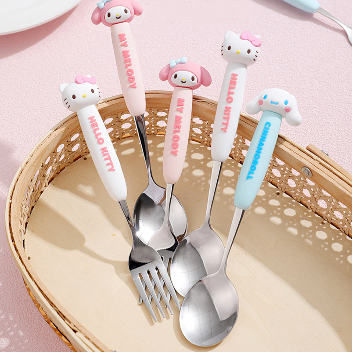 三丽鸥KT猫玉桂狗美乐蒂叉勺可爱防摔家用卡通餐具方便