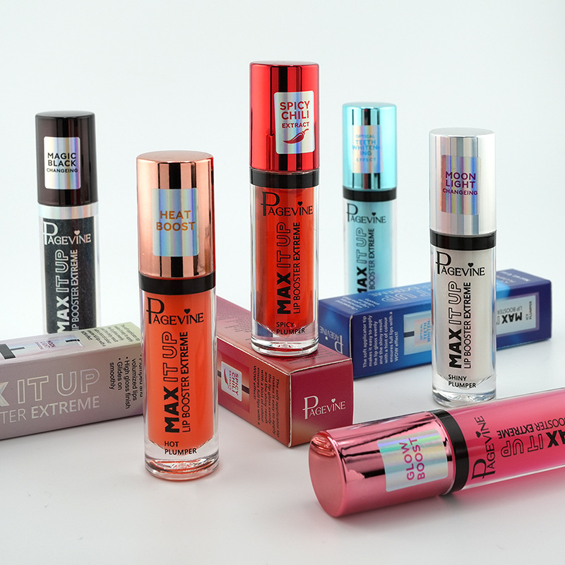 跨境 PAGE VINE辣椒丰唇油薄荷醇温变色滋润保湿修护持久唇釉外贸