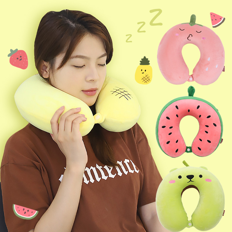 卡通水果记忆棉U型枕 康乐屋办公旅行慢回弹护颈枕 飞机颈枕批发