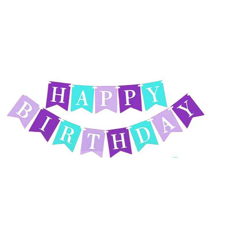 人鱼色拉旗生日快乐横幅彩色鱼尾拉花派对装饰渐变色色系三角喜庆